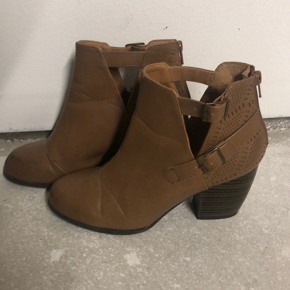 Brown Leather Cutout Booties